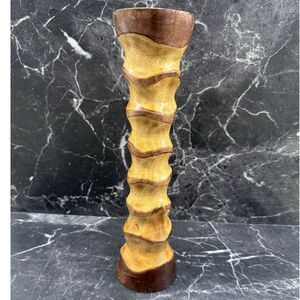 VTG 12" Hand Carved Mango Wood Vase Rustic Boho Mid Century Style Home Decor